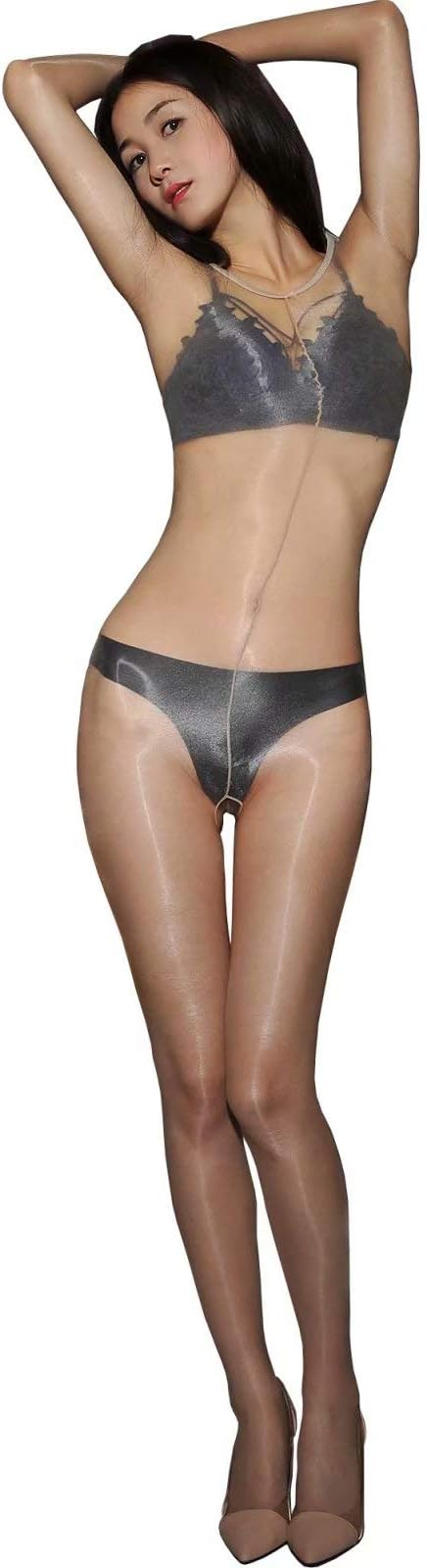 leesuo Women Men Ultra Shiny 1D Full Bodystockings Bodyhose Sheer See Through Catsuit Bodysuit with Gloves Any Cut