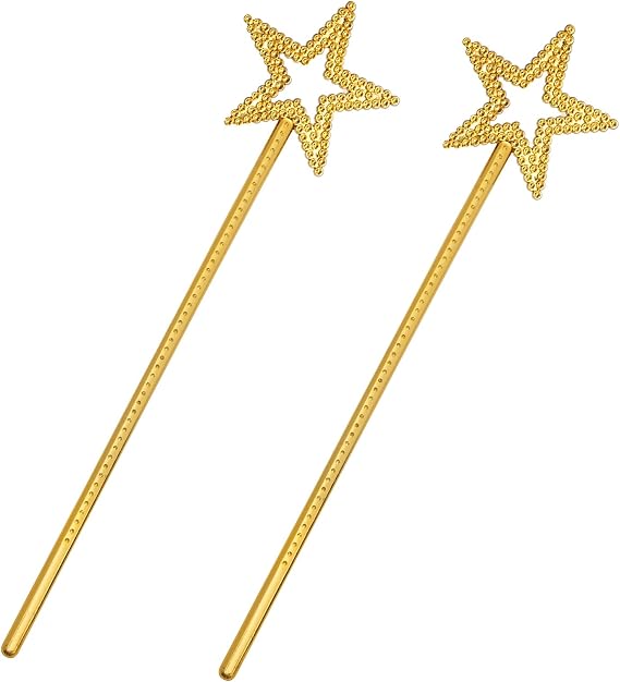 Nydotd 2pcs Star Wands, 13 Inch Fairy Princess Angel Wand Sticks Magic Elf Baton for Birthday Party, Wedding, Christmas, Cosplay & Masquerade Dress Up Shows (Gold)