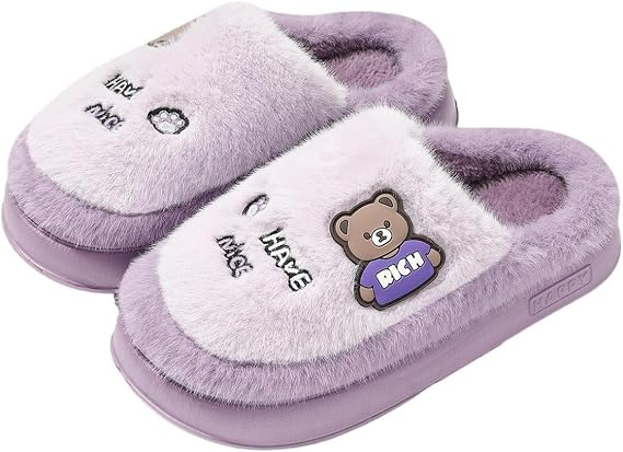Clogs Men'S Couple Home Non-Slip Thick-Soled Warm Plush Cute Cartoon Plush Slippers Women