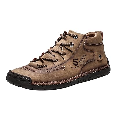 BORAMAX Mens Casual Fashion Sneakers Non-Slip PU Leather Classic Walking Shoes, Khaki, Size 11.5