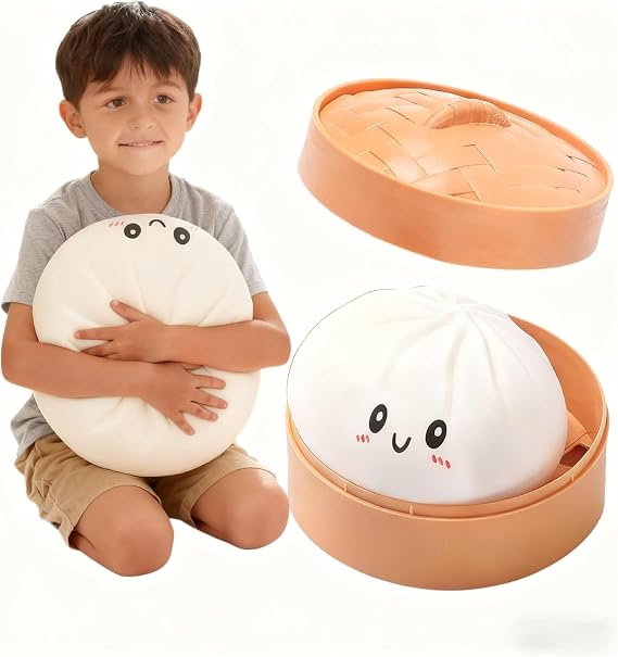 Mystery Dumplings Squishy, Giant Dumpling Toy, Bao Bun Squishy, Jumbo Dumpling Squishy Toy with Steamer Box, Large Stress Relief Sensory Ball for Adults, Soft Squeeze Decompression Dough (Large-1PC)