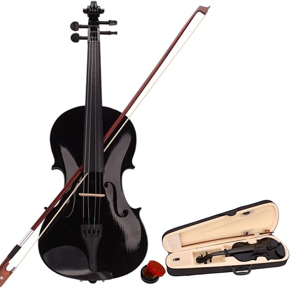 4/4 Acoustic Violin Set,Beginner Violin Vintage Solid Wood Violin Starter Kit with Carrying Case,Bow and Rosin (Black)