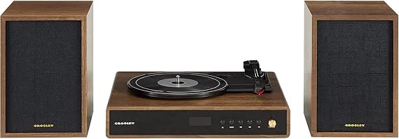 Crosley CR7019A-WA Alto Record Player with Speakers, Walnut | 3-Speed Turntable, Bluetooth In, Matching External Full-Range Stereo Speakers 100W Peak, FM Radio, Aux Input