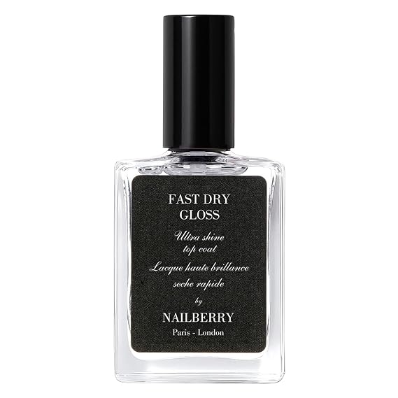 Nailberry Fast Dry Gloss Top Coat | Super-Fast Drying High Gloss Top Coat | Hard, Long-Lasting, Chip-Resistant Finish | Protects Against Fading & Discoloration | Vegan & Cruelty Free | 12-Free | 15 ml