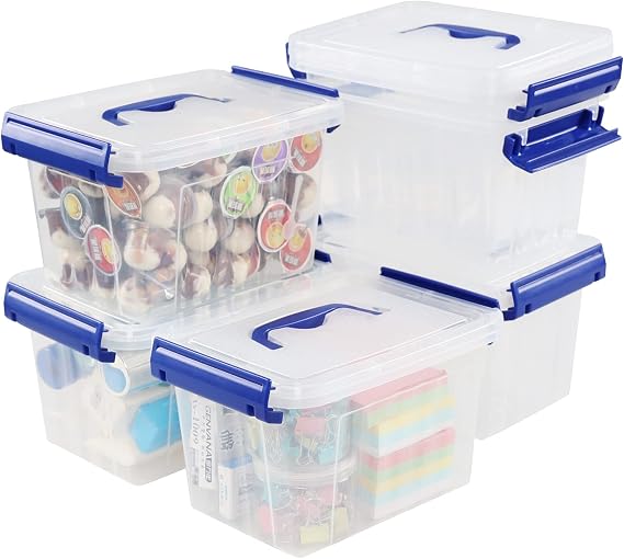 Xyskin 3L Plastic Latch Storage Box, Latching Storage Bin with Handle, Clear, 6 Packs