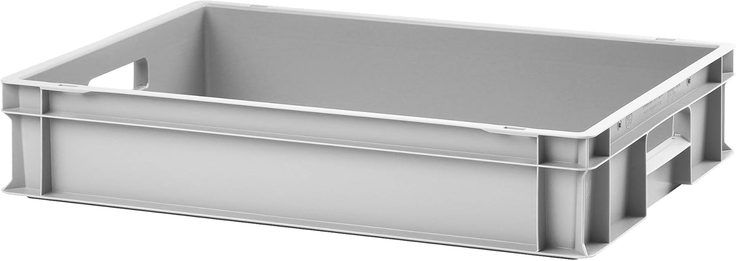 1a-TopStore Euro-Stapelbox EB-612 600x400x120 mm (LxBxH) grau ähnl. RAL7001 aus Polypropylen lebensmittelecht 2 Handgriffe ca. 24 Liter Vol.