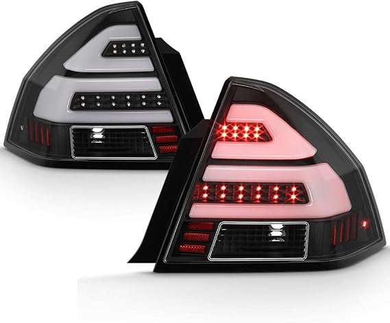 ACANII - For 2006-2013 Chevy Impala Black Dual LED Tube Tail Lights Brake Lamps Replacement Driver & Passenger