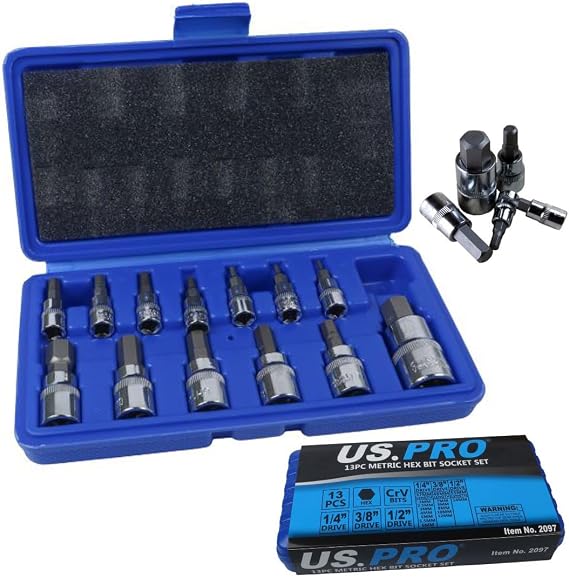 US Pro Trade Quality 13 pc Metric Hex Bit Socket Set 2 to 14mm in Case B2097
