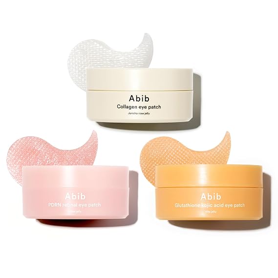 Abib Eye Patch Trio Set: Vegan Collagen, PDRN Retinal & Glutathione Kojic Acid, 60 Count Each | Hydrogel Under Eye Patches for Dark Circles, Puffiness, Fine Lines & Brightening, Korean Skincare
