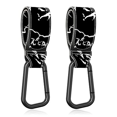 Baby Stroller Hooks for Hanging Bags, Universal Stroller Clips Accessories, Mommy Hook for Diaper Bag, Shopping Cart, Purse, Backpack - 2 Pack, Black Marble