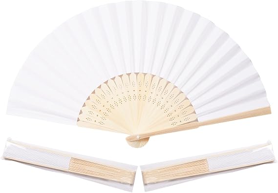 Sepwedd 50pcs White Paper Hand Fan Bamboo Folding Fan Handheld Paper Fan | Paper Folded Fan for Wedding Party and Home Decoration