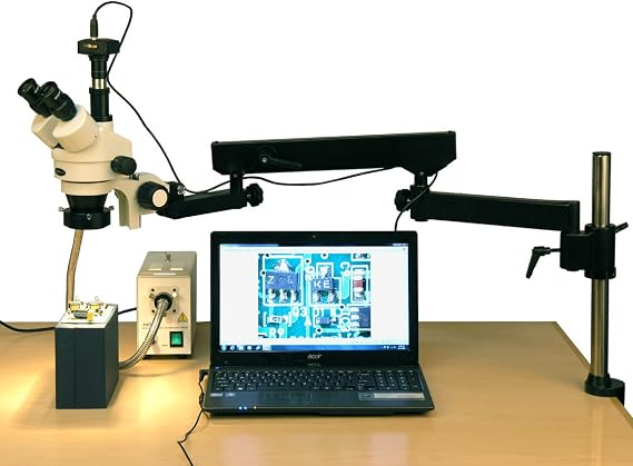 AmScope SM-8TZZ-FOR-5M Digital Professional Trinocular Stereo Zoom | 3.5X-180X Magnification Range 5MP CMOS Sensor USB 2.0 Connectivity 0.5X Reduction Lens Included Adjustable Light
