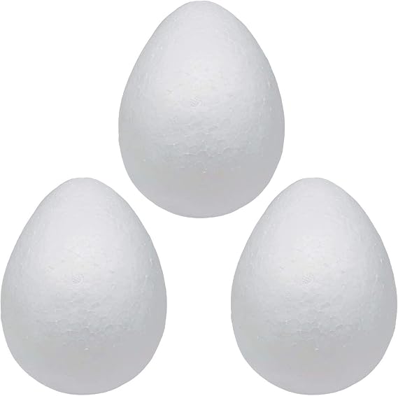 Crafjie Foam Eggs 6 Inch(15cm) 3pcs Smooth Craft Polystyrene Foam Egg White