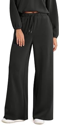 ODODOS Womens Modal Soft Extra Wide Leg Pants with Pockets, Black, Small