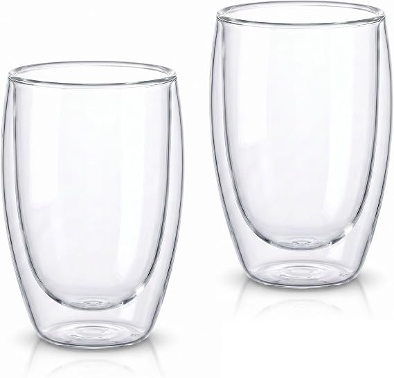 ARVALE Çift Cidarlı Cam Kupa Ev Ofis Fincanı Isı Yalıtımlı Kulplu Cam Bardak (2 Adet 500 ml)