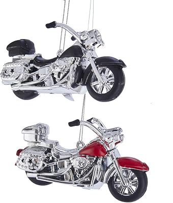 Kurt Adler Christmas Motorcycle 4.8 X 2.8” Red and Black Plastic Ornaments for Christmas & Home Decor