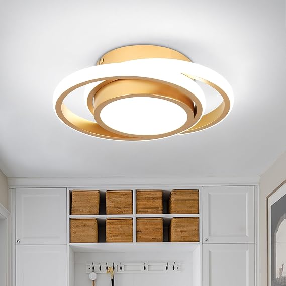 CANEOE Small Modern LED Ceiling Light, Gold Round Hallway Light Fixtures Ceilings, Indoor Ceiling Lamp Fixtures for Hallway Living Room Bedroom Kitchen Office Lighting Fixture