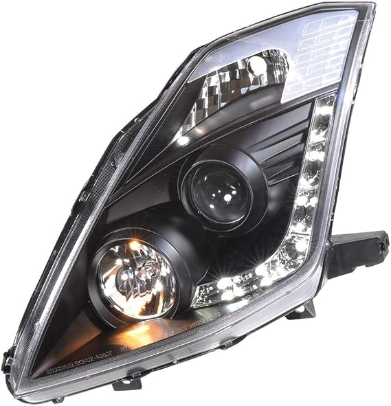 AutoStyle Set Headlights in DRL-Look compatible with Nissan 350Z 2003-2009 with OE HID (D2R) - Black