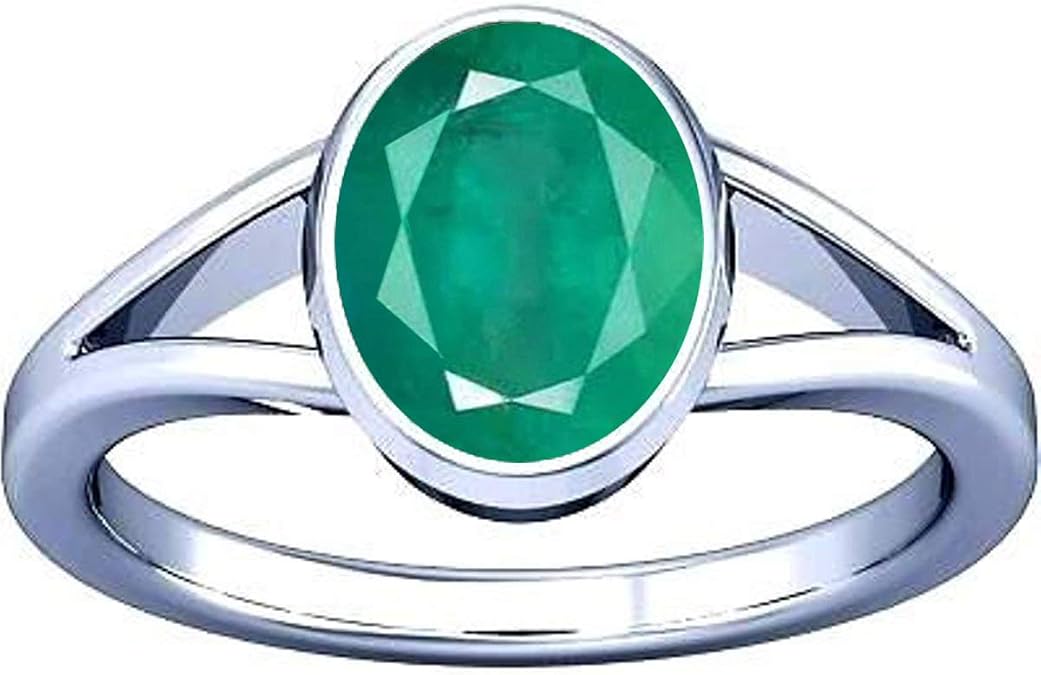 Ramneek jewels Divya Shakti 6.25-6.50 Carat Emerald Panna Energized Gemstone Silver Ring A+ QUALITY
