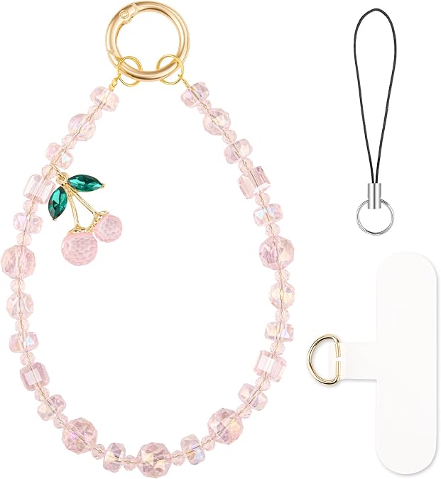 Phone Charm Wrist Strap, Anti-Drop Beaded Phone Accessory | Crystal & Pearl Beads