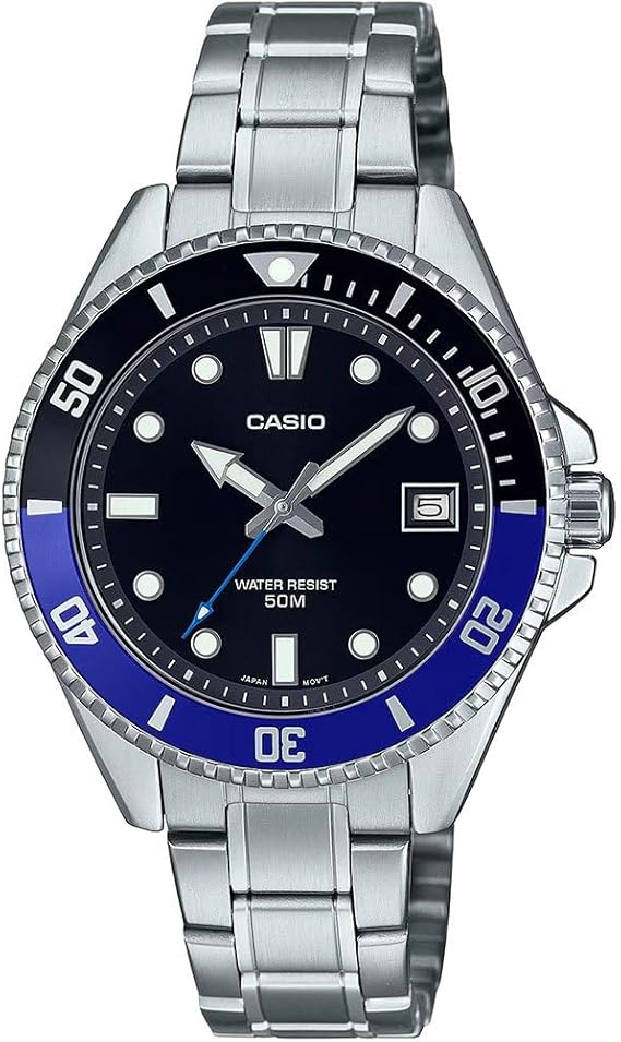 Casio Men's Dive Watch - MDV-10D-1A2VDF Black Dial, Black Band, Black///White, Bracelet