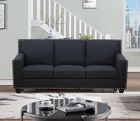 Chesterfield Sofa Set for Living Room Furniture Sets,Fabric Sofa Couch Set 3-Seater Sofa Couch with Soft Cushions for Living Room/Apartment/Office(Black,3-Seater Sofa)