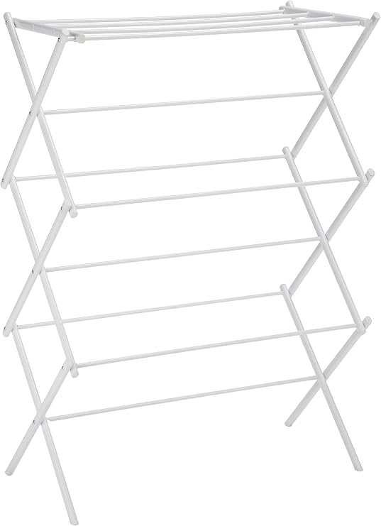 Amazon Basics Foldable Portable Clothes Drying Rack for Indoor Air Drying, Collapsible Design, 14.5" D x 29.5" W x 41.8" H, White