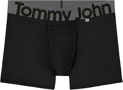 Tommy John Mens Underwear, 360 Sport Trunks Hammock Pouch, Short 4 Inseam, Moisture Wicking Underwear, Soft Breathable Waistband Boxer Briefs Quick Dry, Black, Large