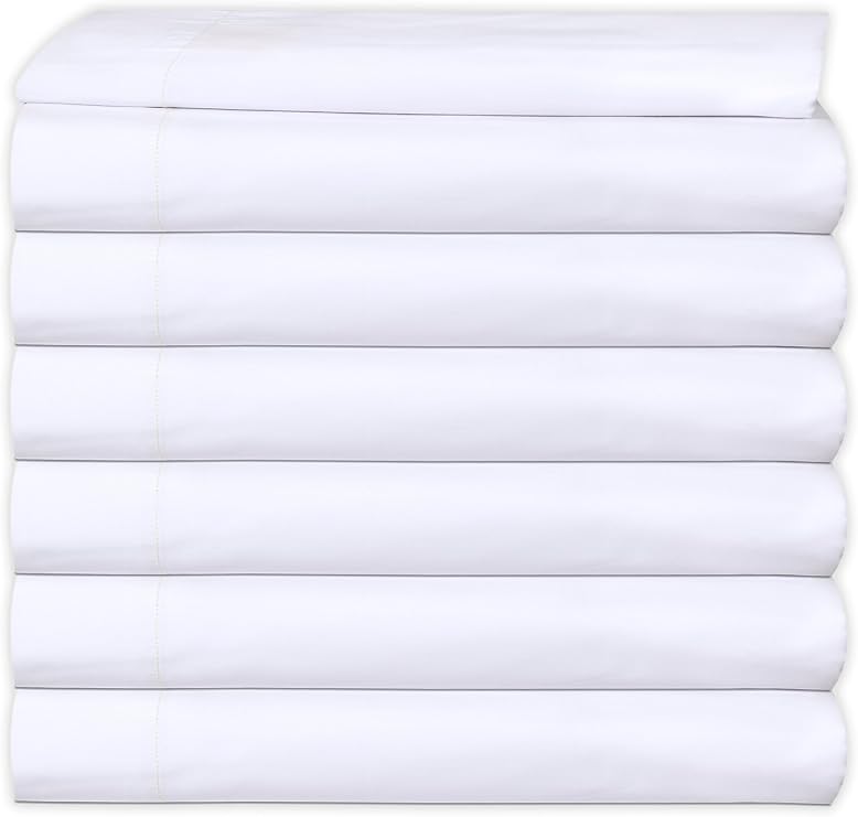 GOLD TEXTILES King White Bed Sheets Set - 6 Flat Sheets (108x110) + 6 Fitted Sheets (78x80+14) + 12 King Pillowcases - 24 Piece Set - 60% Cotton / 40% Polyester - Percale Weave - Economy Grade