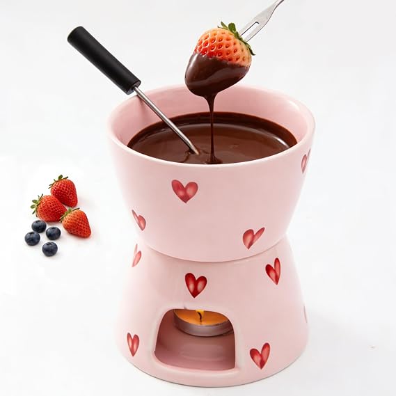 Sweet Cheese Fondue Cup with 2 Dipping Forks, Pink Love