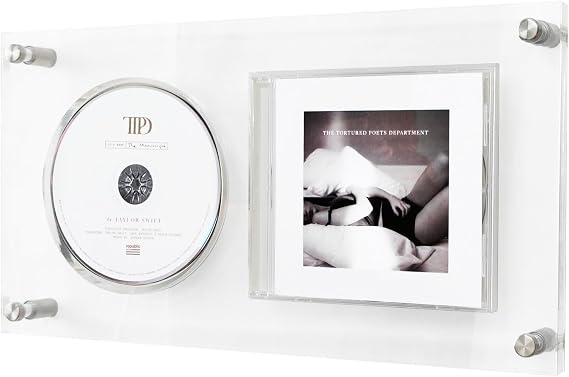 Acrylic CD Picture Frame, CD Frame Display Case, Signed CD Display Frame, CD Wall Display for Disc and CD Box Clear