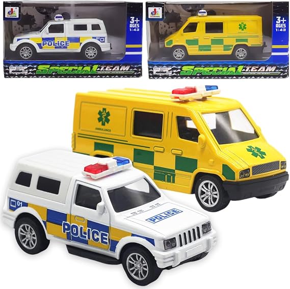 Model Car, 2PCS Toy Vehicles Set Friction Powered Vehicle Ambulance Toy Diecast Model Cars Alloy Pull Back Vehicles Toys 1:43 Scale Emergency Vehicle Toys Souvenir Gifts for Boys and Girls