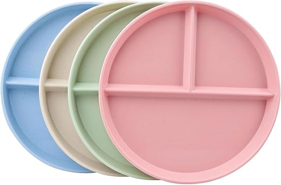4Pcs Divided Plates ,9 Inch Portion Control Plate Wheat Straw Dinner Plates