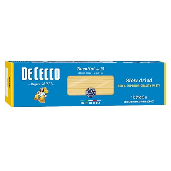 De Cecco Bucatini No. 15 Pasta, 16 Oz, Authentic, Slow Dried, Made with Semolina and Durum Wheat, Versatile Pasta for Sauces & Recipes, Made in Italy