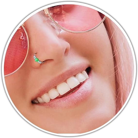 Comfortable Silver Nose Ring Hoop - Handmade Sterling Silver with a 2mm White Opal - Thin Hypoallergenic 24 Gauge Wire 7mm Nose Piercing Jewelry