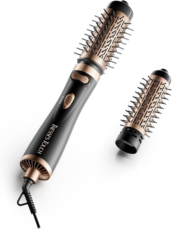 Rotating Hair Dryer Brush, 3-in-1 Hot Air Brush with 2 Brushes (1.5"&2") for Drying Styling Volumizing Curling Sleeking in One Step, 3 Temperatures, Negative Ionic, Ceramic Coating