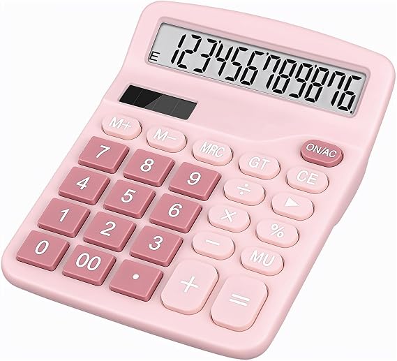 Cute Pink Desktop Calculator with Big Buttons, Dual Power Source, Solar and Battery, Large Display Screen - Perfect for Office, Teachers, and Students (Pink)