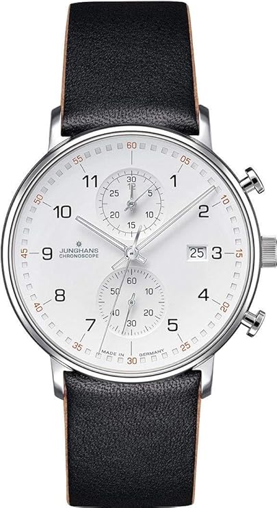 Junghans 041-4771-00 Form C Watch Chronograph with black leather strap