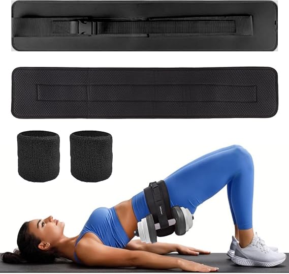 Exercise Hip Thrust Belt with 1Pair of Wristbands Adjustable Lifting Belt for Hip Thrust Weight Belt with Extra Padding for Dumbbells Kettlebells Calisthenics Training Bodybuilding