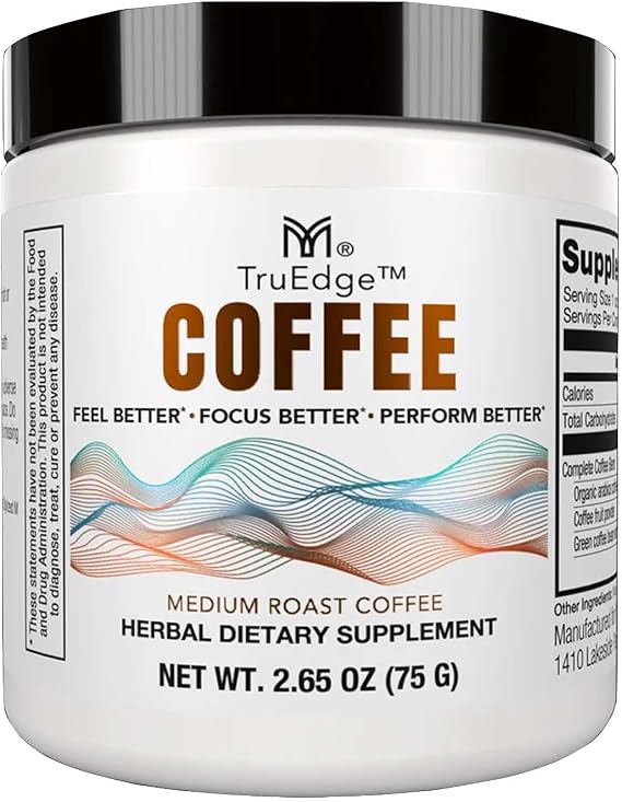 Mannatech - TruEdge Coffee - Sharpness & Endurance, Caffeine Blend, L-Theanine, Colostrum, Zynamite, Physical Stamina, Medium Roast - 2.65oz