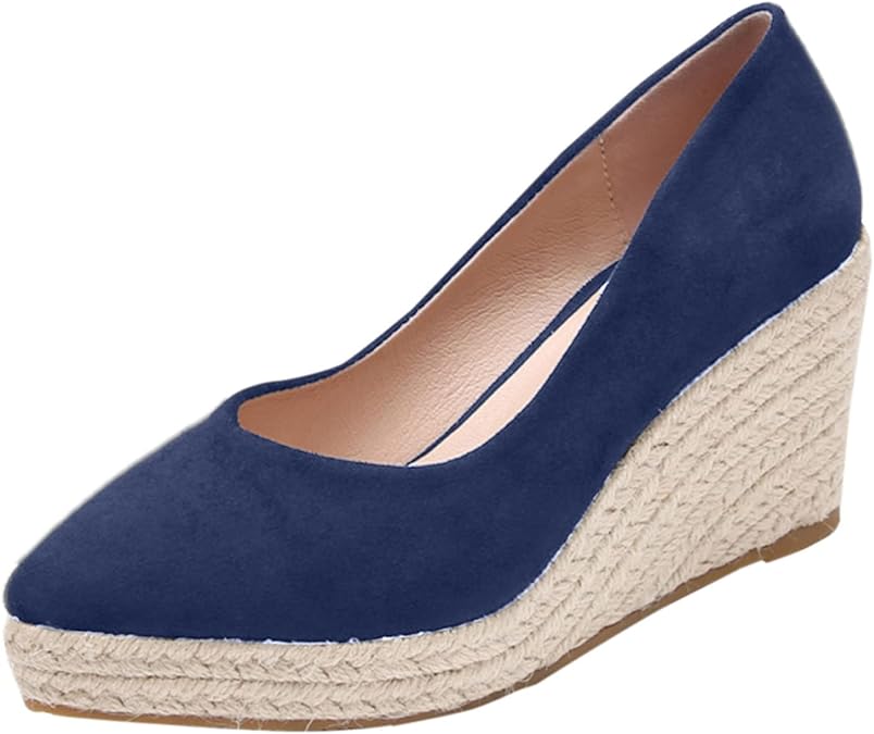 Women Satin Espadrilles Platform Wedge Pumps Sandal New Slip on Solid Color Comfortable Wedge Rope Espadrilles Shoes Trendy Footwear