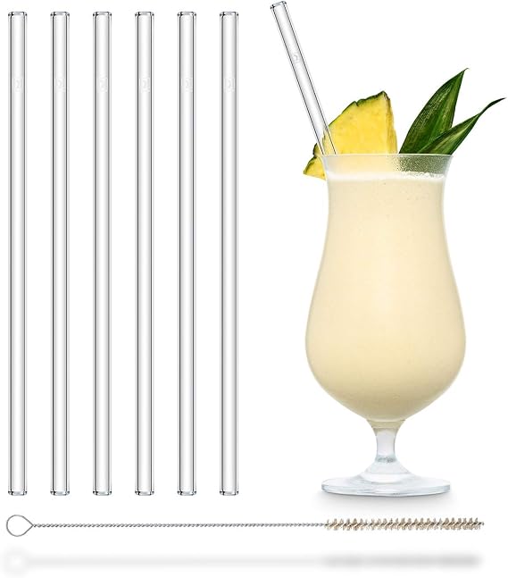 HALM Glass Straws - 6x 9 inch Reusable Drinking Straws + Plastic-Free Cleaning Brush - Made in Germany - Dishwasher Safe - Eco-Friendly - Straight - Perfect for Smoothies, Cocktails