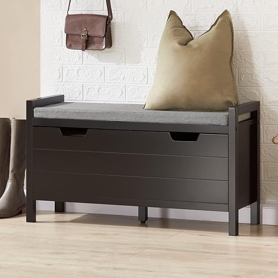 SoBuy Shoe Storage Bench with Flip-Down Door and Padded Cushion, Shoe Bench for Entryway, Hallway and Bedroom, Black, FSR97-SCH