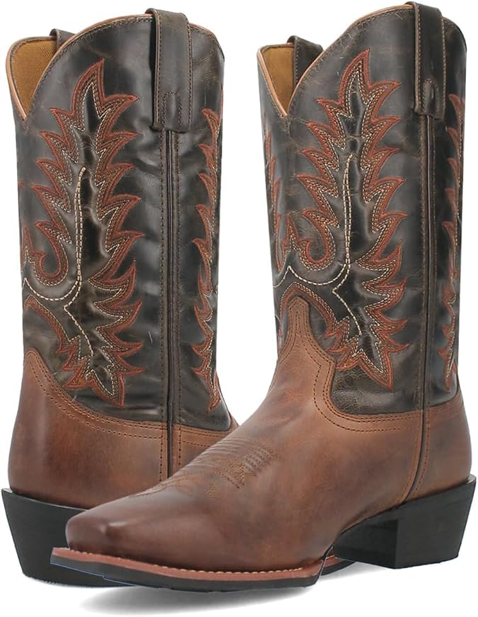 Laredo Mens Kent Embroidered Square Toe Pull On Casual Boots Mid Calf - Brown