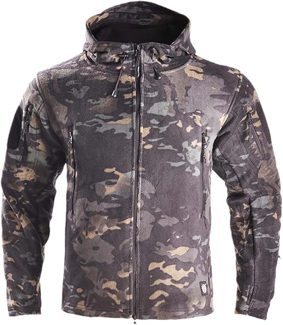 Men's Military Jacket:Fleece Tactical Combat,Full Zip,Hooded,Ideal for Hiking