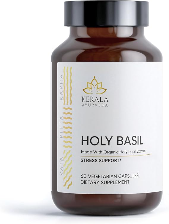 Kerala Ayurveda Holy Basil Tulsi Extract Capsules (60 Vegan Tablets) | Adrenal Support Herbal Supplements with Respiratory Wellness & Calm Support | Natural Ingredients | Prop 65 Compliant