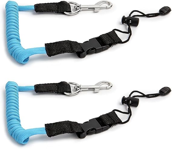 2 Pack Kayak Paddle Leash - Kayak Rod Leash Safety Tool Paddle Lanyard Rope | Kayak Accessories Stretchable Coiled Lanyard Leash for Kayak and SUP Paddles, Fishing Poles Rods (Blue)
