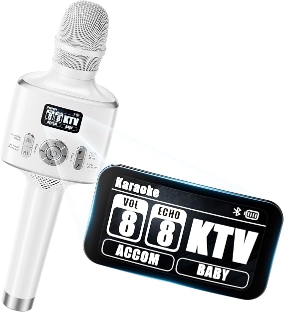 Kinglucky H100 Karaoke Microphone with Screen, Karaoke Mic with Ai Vocal Remover & Voice Changer, Echo Adjustment & Auto Pitch Correction,50W Speaker,TWS,Built-in Recording,for Car,Home,Party