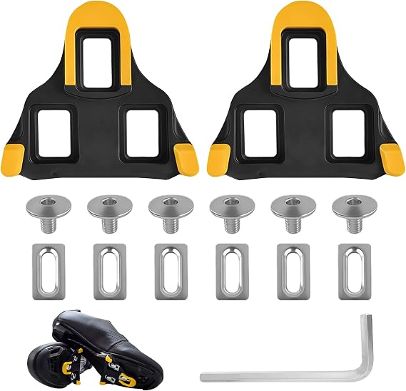 SPD Cleats Compatible with Shimano SPD-SL Pedals SH11 SH12 SH10 System 1Pair, Anti-Slip Cleats for Cycling Shoes Replacement Road Mountain Indoor Bike Pedal Cleat with Installation Set (Yellow)