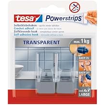 tesa Powerstrips - Large Self-Adhesive Hooks - Transparent/Chrome